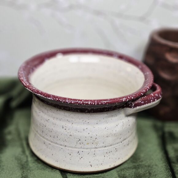 Vtg Stone Handcrafted Pottery Native Soup Bowl Cup Mug Cranberry White Speckled - Picture 2 of 12